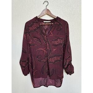 Abercrombie Fitch red Burgundy paisley boho blouse medium flowy long sleeve